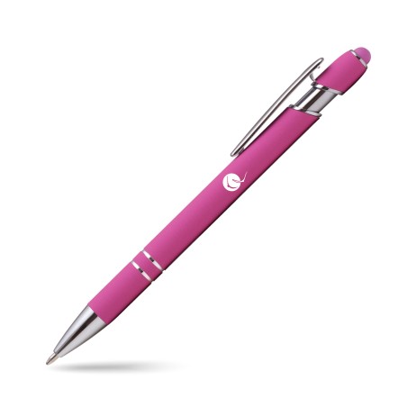 Stylo-stylet métal toucher gomme. Rose.